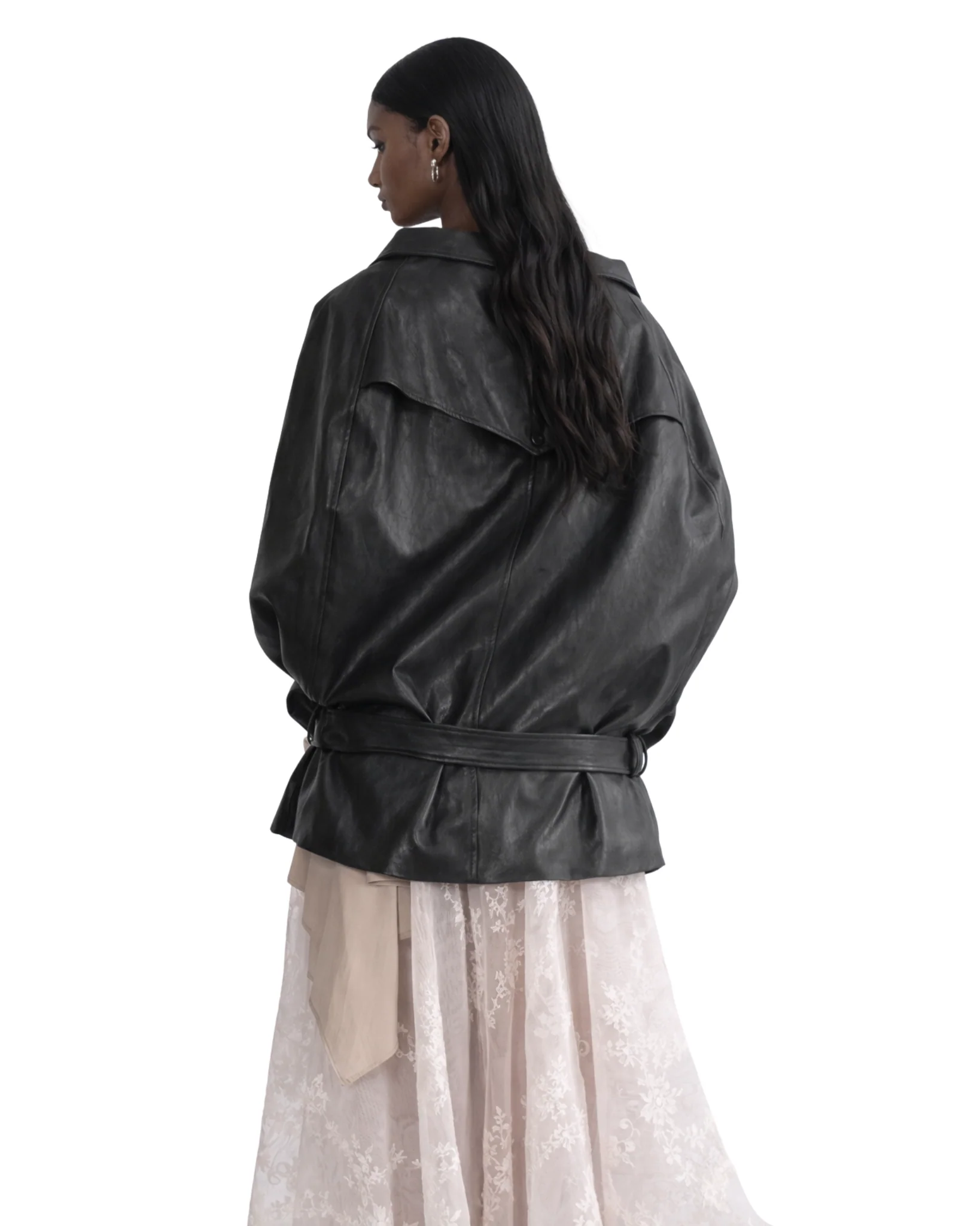 ALINA Black Oversized Asymmetrical Belted Jacket - Image 3