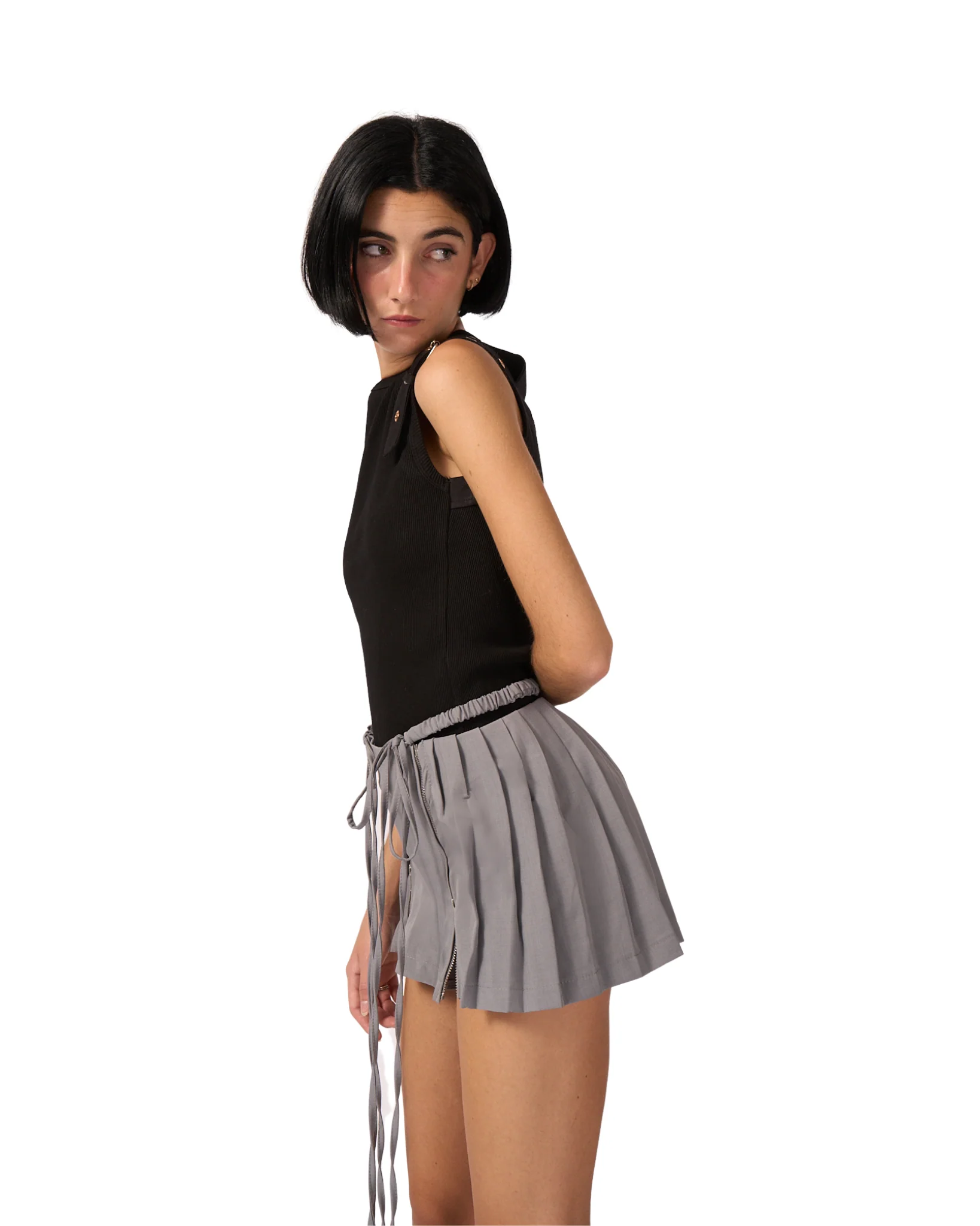 C63 Pleated Mini Skirt, Grey - Image 4
