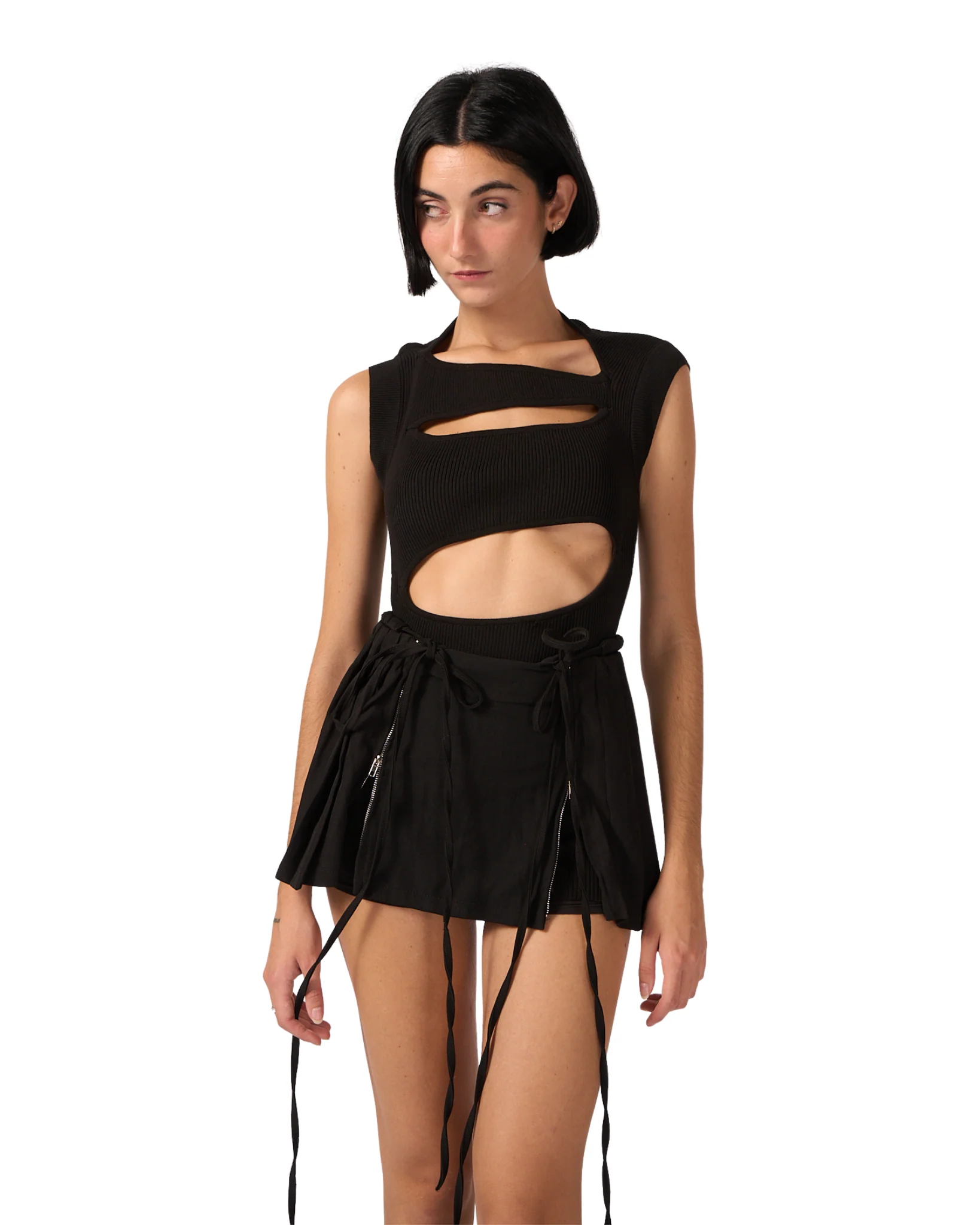 C63 Pleated Mini Skirt, Black - Image 3