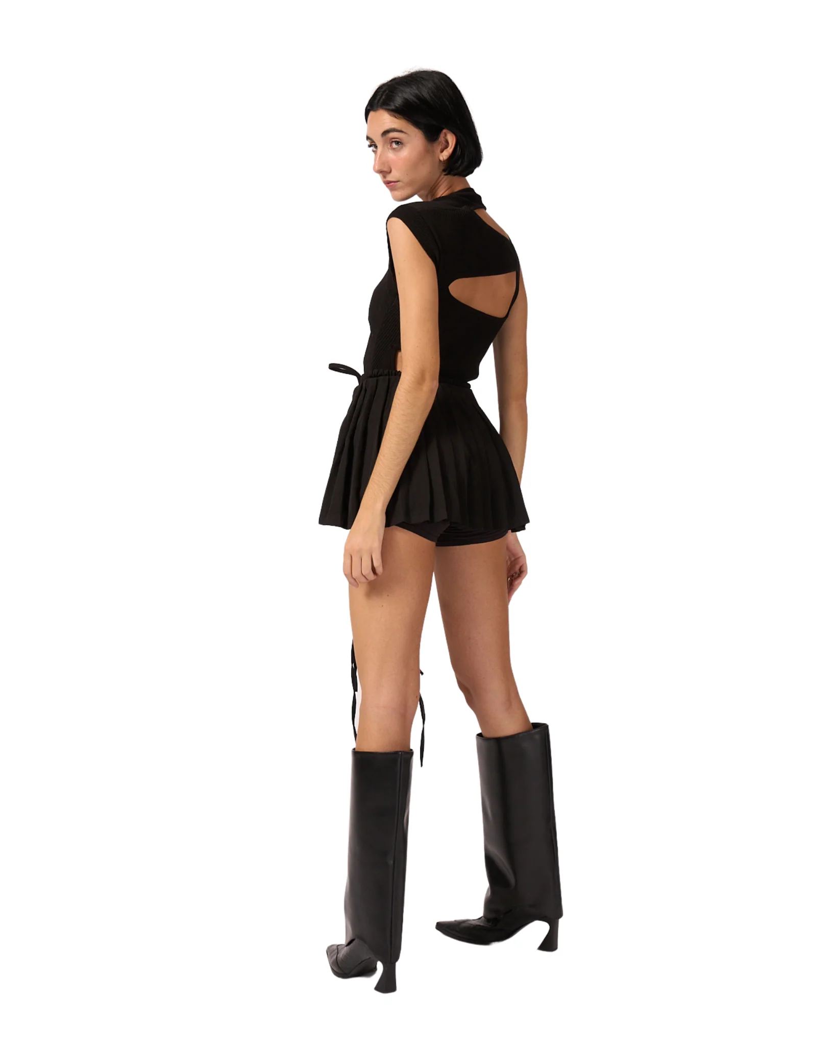 C63 Pleated Mini Skirt, Black - Image 4